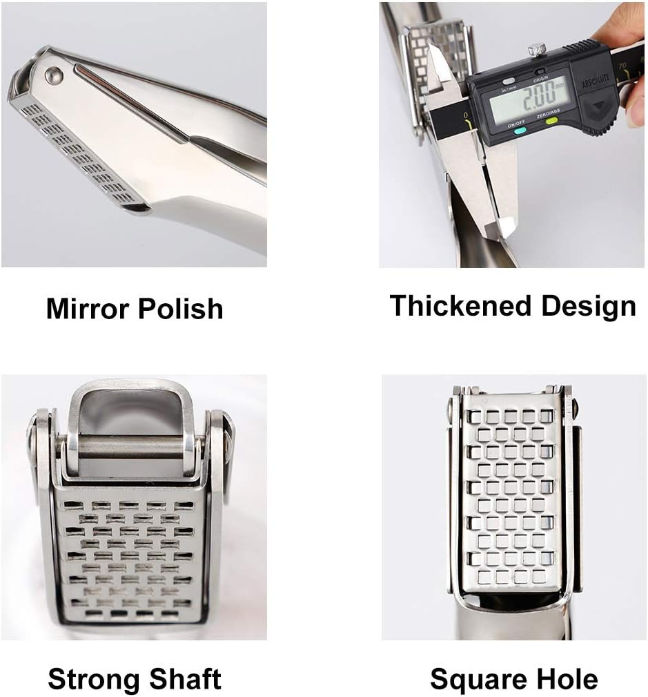 Premium Garlic press, Stainless Steel Garlic Mincer with Square Hole - Rust Proof, Professional Grade Garlic Crusher & Ginger Press - Heavy Duty, Sturdy, Easy Squeeze and Clean, Dishwasher Safe: Home & Kitchen