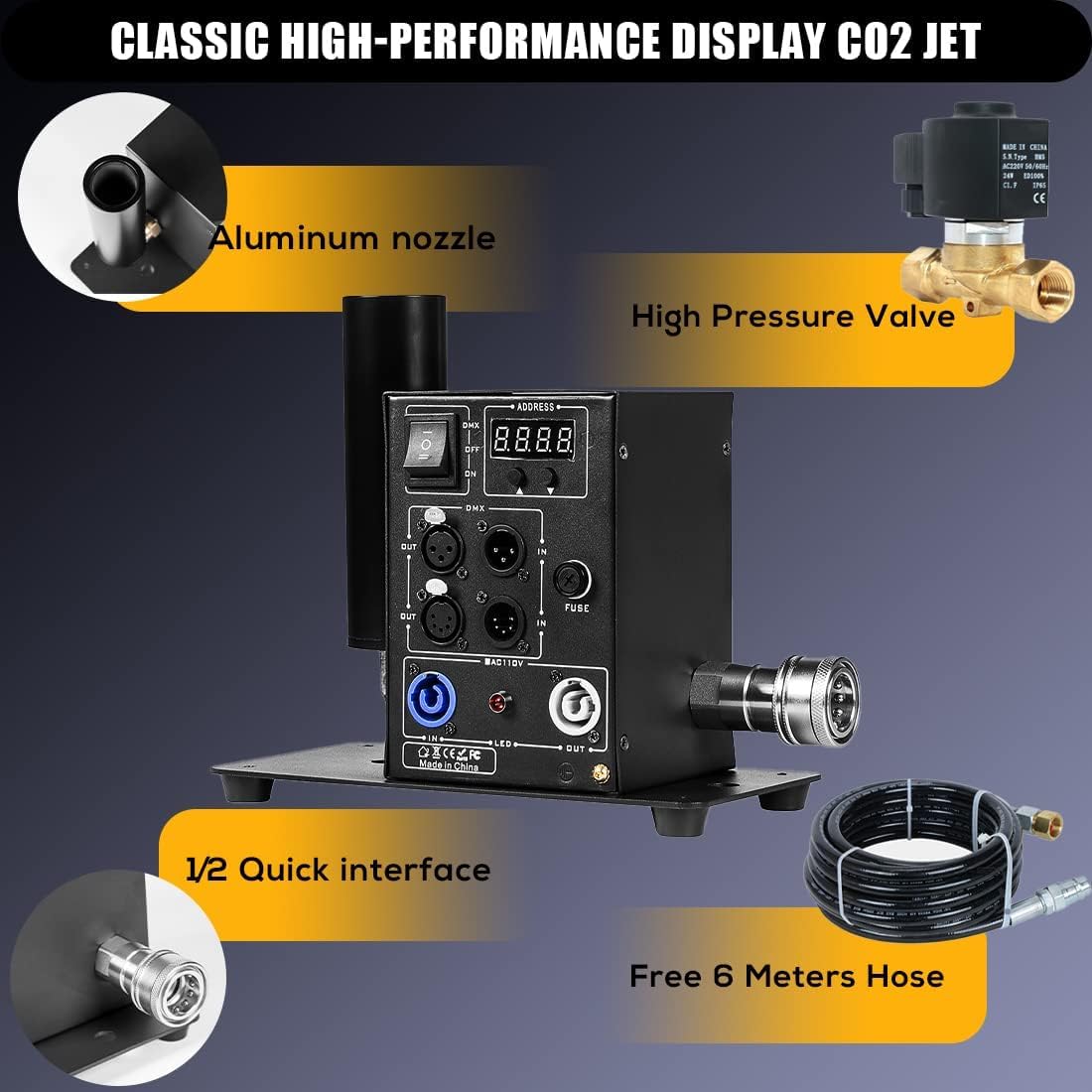 Professional CO2 Jet Cannon | High-Pressure Blast Effect up to 10m | DMX Control with LCD for Nightclub, Stage, DJ Show(LCD)