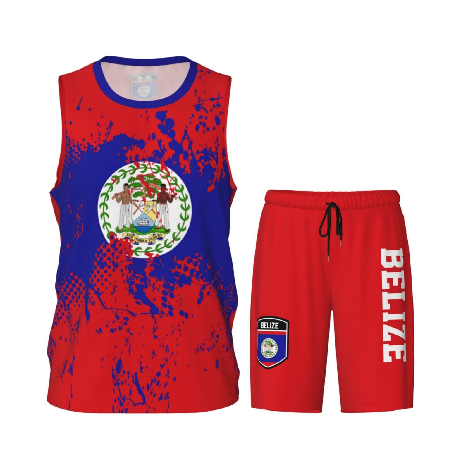 Belize Flag Grain (1) Basketball Jersey Uniform Suit for Men Women Adults Training Athletic Set
