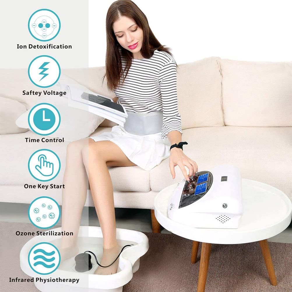 Ionic Foot Detox Machine dla 2 użytkowników | podwójny wyświetlacz LCD system spa do kąpieli stóp z 2 pasami biodrowymi 2 paski na nadgarstek 2 tablice | domowy sprzęt do detoksykacji
