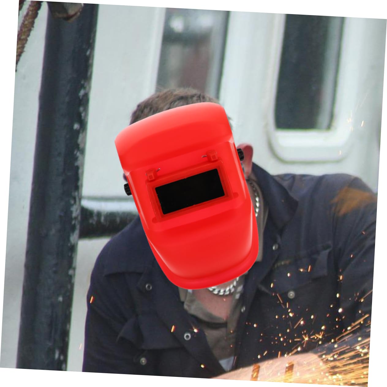 2 Stück Roter Schweißerhelm aus Kunststoff mit PC Linse