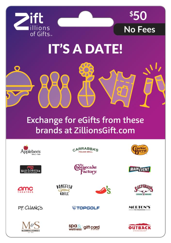 Zift Zillions of Gifts Physical Gift Card (Multi-Brand) | It's a Date, Dining