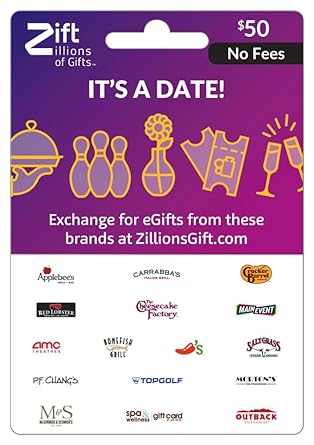 Zift Zillions of Gifts Physical Gift Card (Multi-Brand) | It's a Date, Dining