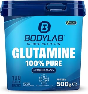 Bodylab24 Glutamin Powder 500g, je Portion 5g 100% reines geschmacksneutrales L-2-Aminoglutarsäure Pulver, Glutamine kann die Regenerationsprozesse unterstützen, ideal für Kraft- und Ausdauersportler