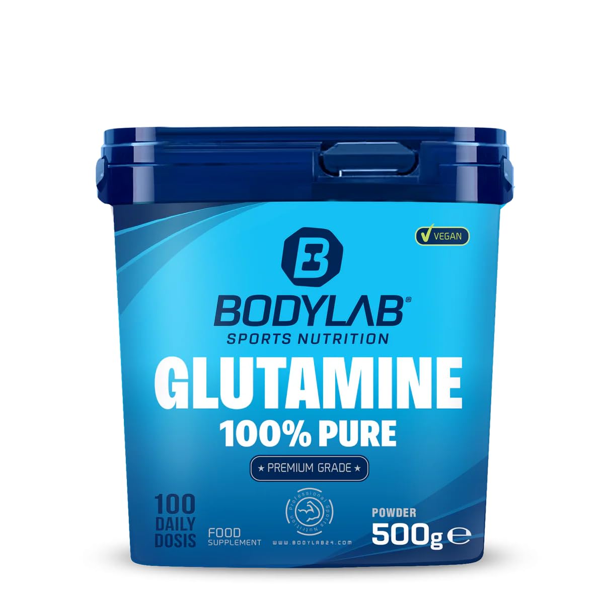 Bodylab24 Glutamin Powder 500g, je Portion 5g 100% reines geschmacksneutrales L-2-Aminoglutarsäure Pulver, Glutamine kann die Regenerationsprozesse unterstützen, ideal für Kraft- und Ausdauersportler