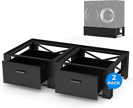 2 Pack Washer Dryer Pedestal with Drawer - 29" Laundry Pedestals for Washer and Dryer Stand, Steel Washing Machine Stand Raiser, 14.3'' Height Black