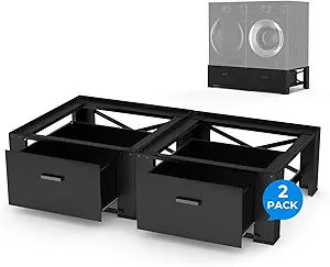 2 Pack Washer Dryer Pedestal with Drawer - 29" Laundry Pedestals for Washer and Dryer Stand, Steel Washing Machine Stand Raiser, 14.3'' Height Black