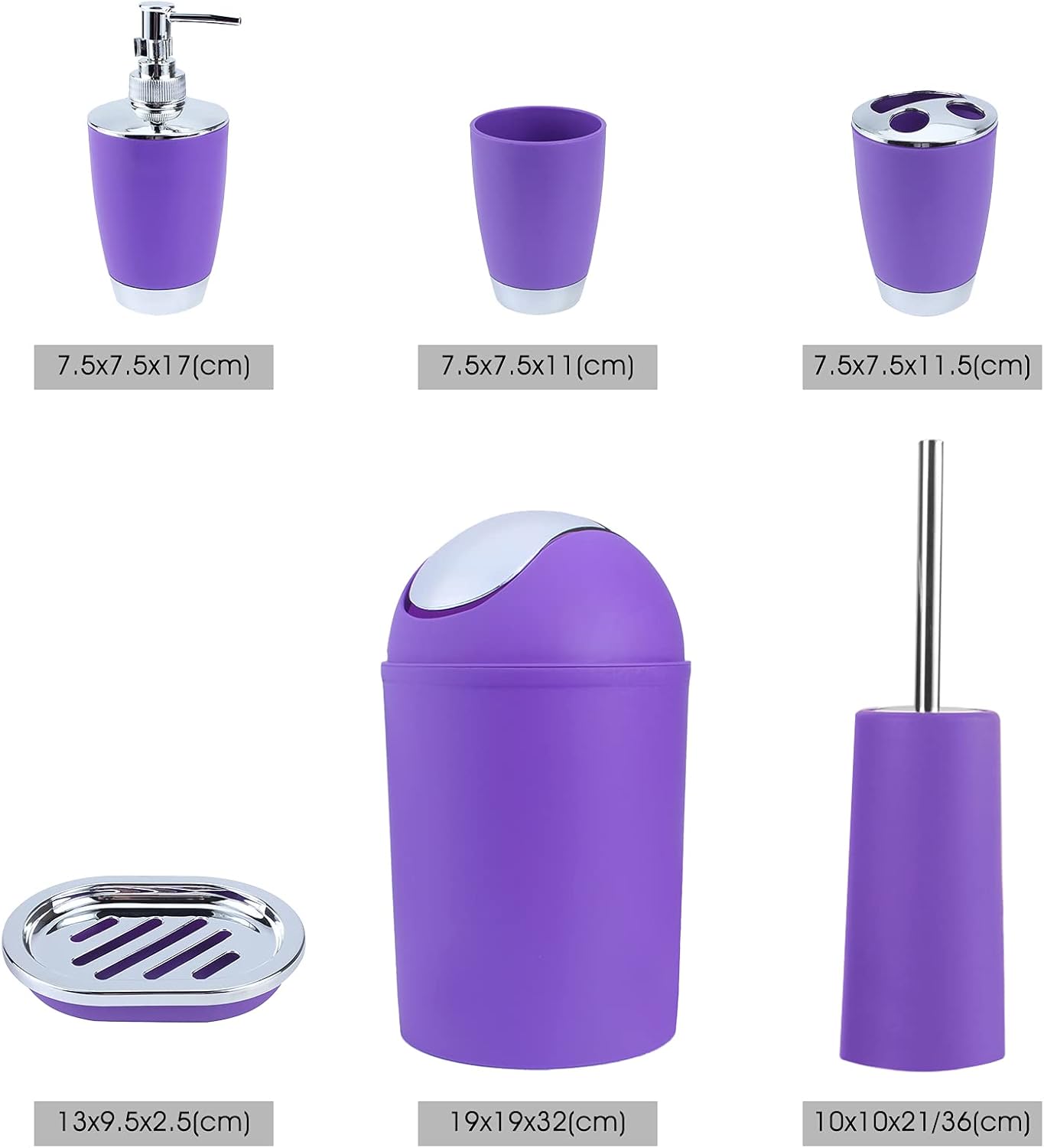 6 Piece Bathroom Accessories Set, Bath Ensemble Bath Set Includes Lotion Bottles Toothbrush Holder Tooth Mug Dish Toilet Brush Trash Can for Decorative Countertop Housewarming