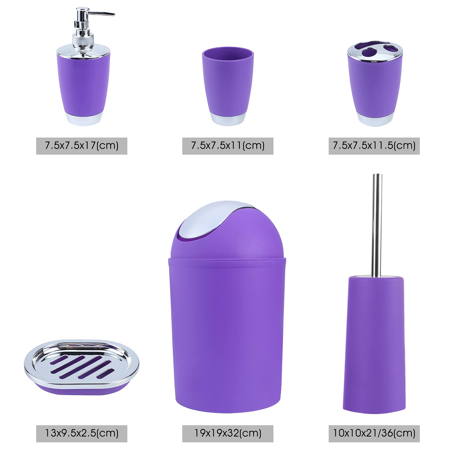 Badezimmer-Set 6-teilig mit Zahnputzbecher, Seifenspender, Becher, Ablage, Toilettenbürste, Lotionspender für Zuhause und Hotel