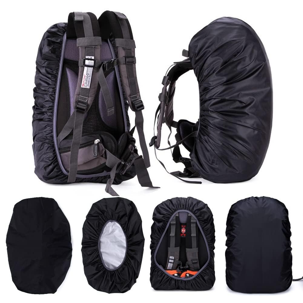 BKQPTL Waterproof Luggage Backpack Rain Cover – Dustproof Travel Rucksack Bag Cover with Adjustable Buckles & Elastic for Laptop, School,Bicycling,Hiking, Camping & Trekking (Black) (1)