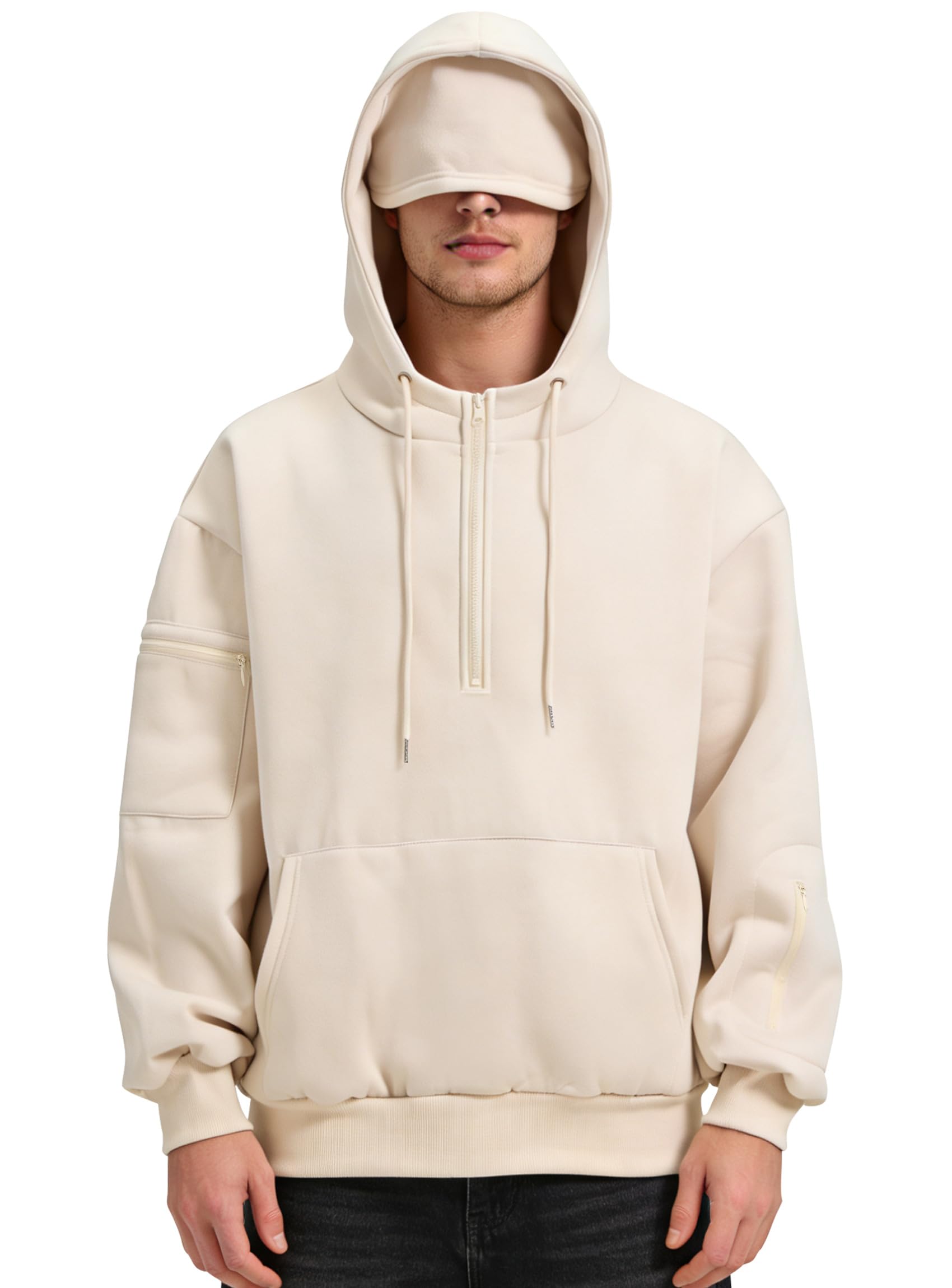 KENAIJING Mens Quarter Zip Travel Hoodies with Eye Mask & Multi