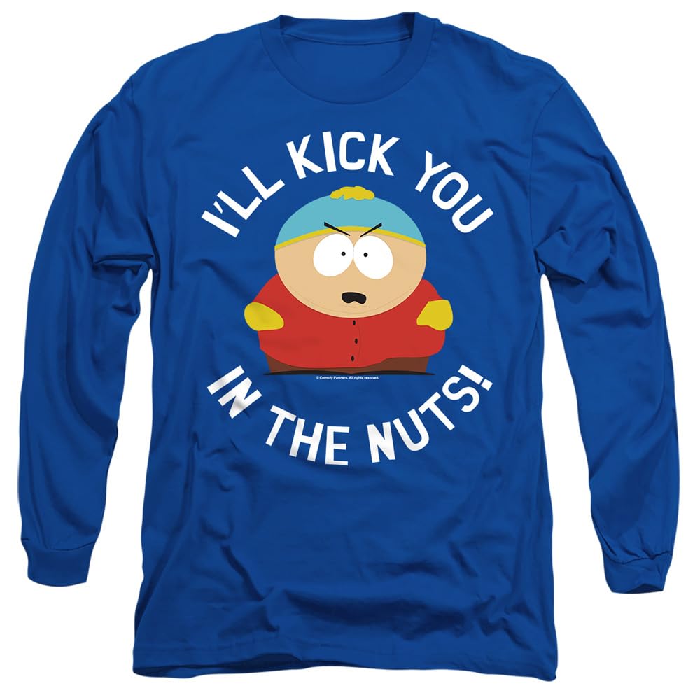 South Park Kick You in The Nuts Mens Long Sleeve T Shirt, Royal Blue, XX-Large