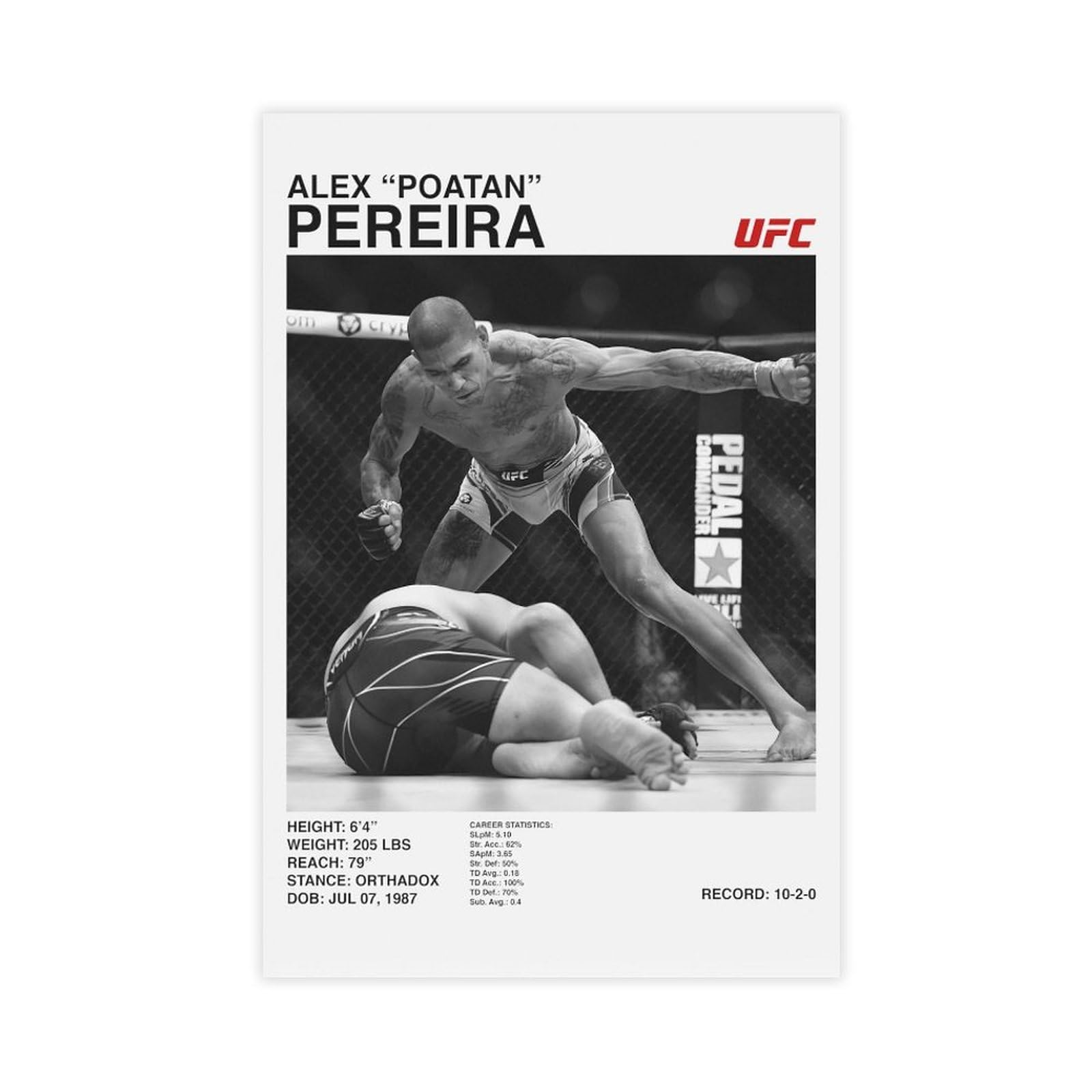 SFQQE Alex Pereira UFC Poster Canvas Poster Wall Art Decor Print Picture Paintings for Living Room Bedroom Decoration 16x24inch(40x60cm)