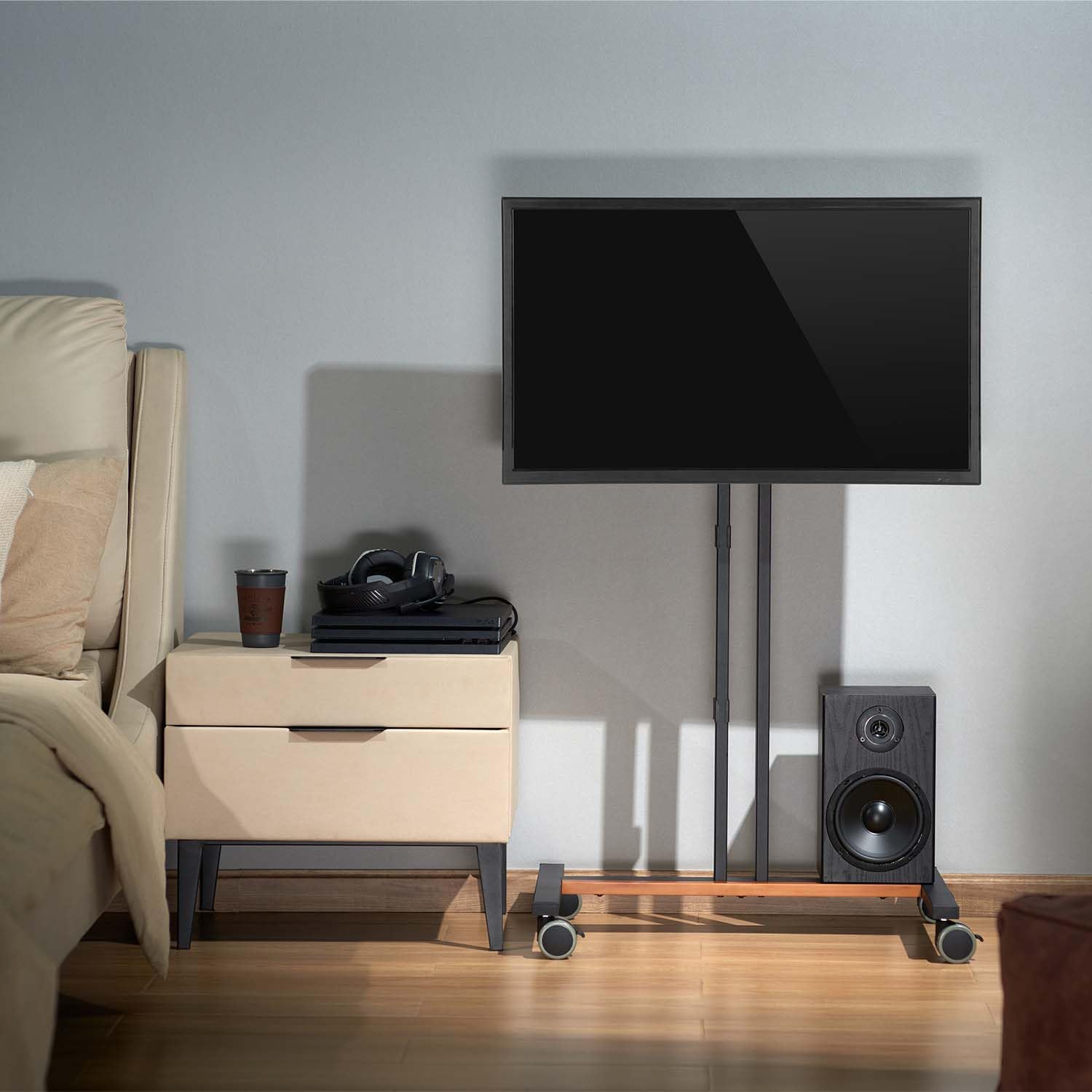 AISENS - FT55TE-213 - Soporte De Suelo Eco con Rueda para Monitor/TV 35Kg De 32-55, Negro