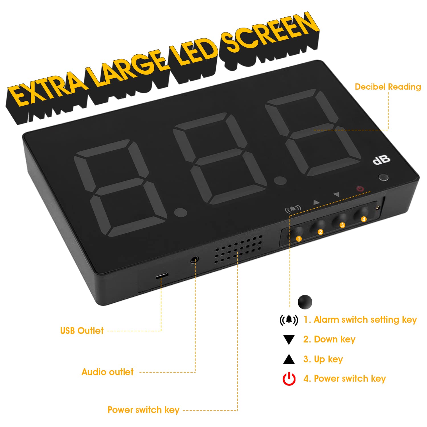 Medidor de Decibelios Medidor de Nivel de Sonido de Pared 30-130db Decibelios Medidor de Ruido de Pared con Alarma,Medidor Digital de Decibelios de Ruido con Pantalla Grande LCD Roja para Casa