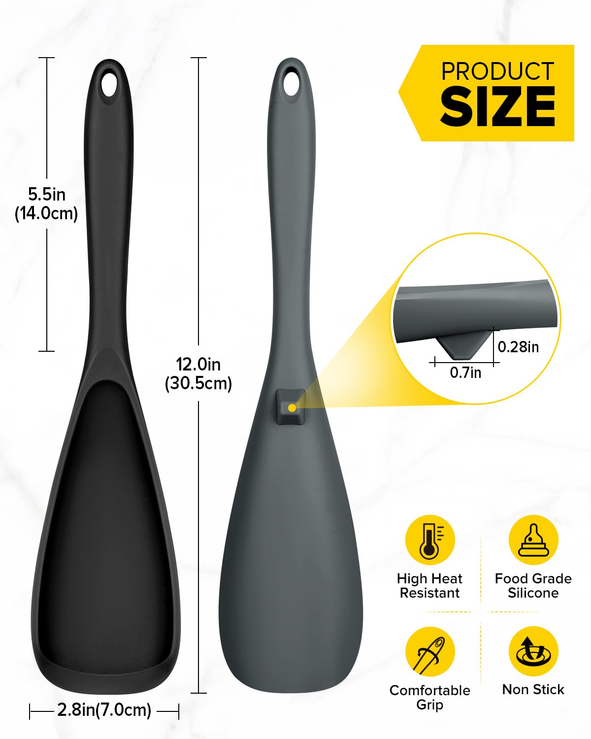 Pack of 2 Cooking Spoons for Non Stick Cookware Multifunction Spatula Spoon BPA-Free, One-Piece Design - Image 3