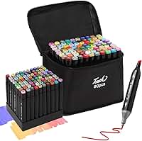 Conjunto de Canetas 80 Cores Marcador Permanente Canetinhas para Colorir Touch com Ponta Dupla para Desenhos Profissional e Escolar com Duas Pontas e Estojo para Transporte (80)
