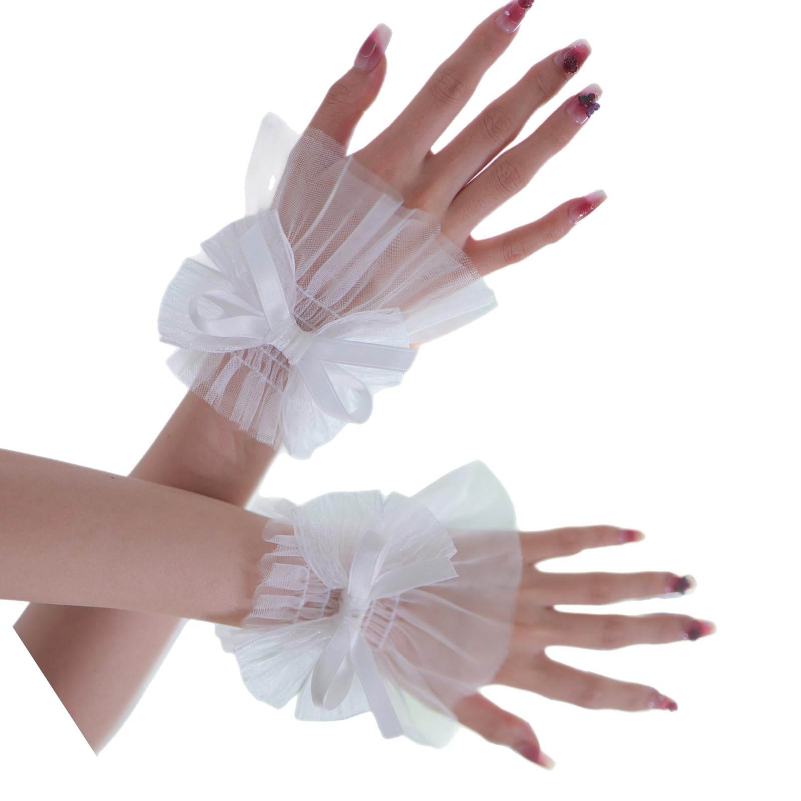 YUXITA Bow Wrist Cuffs For Nails Photography Breathable Sheer Fabric Elastic Cuffs Fashion Accessories