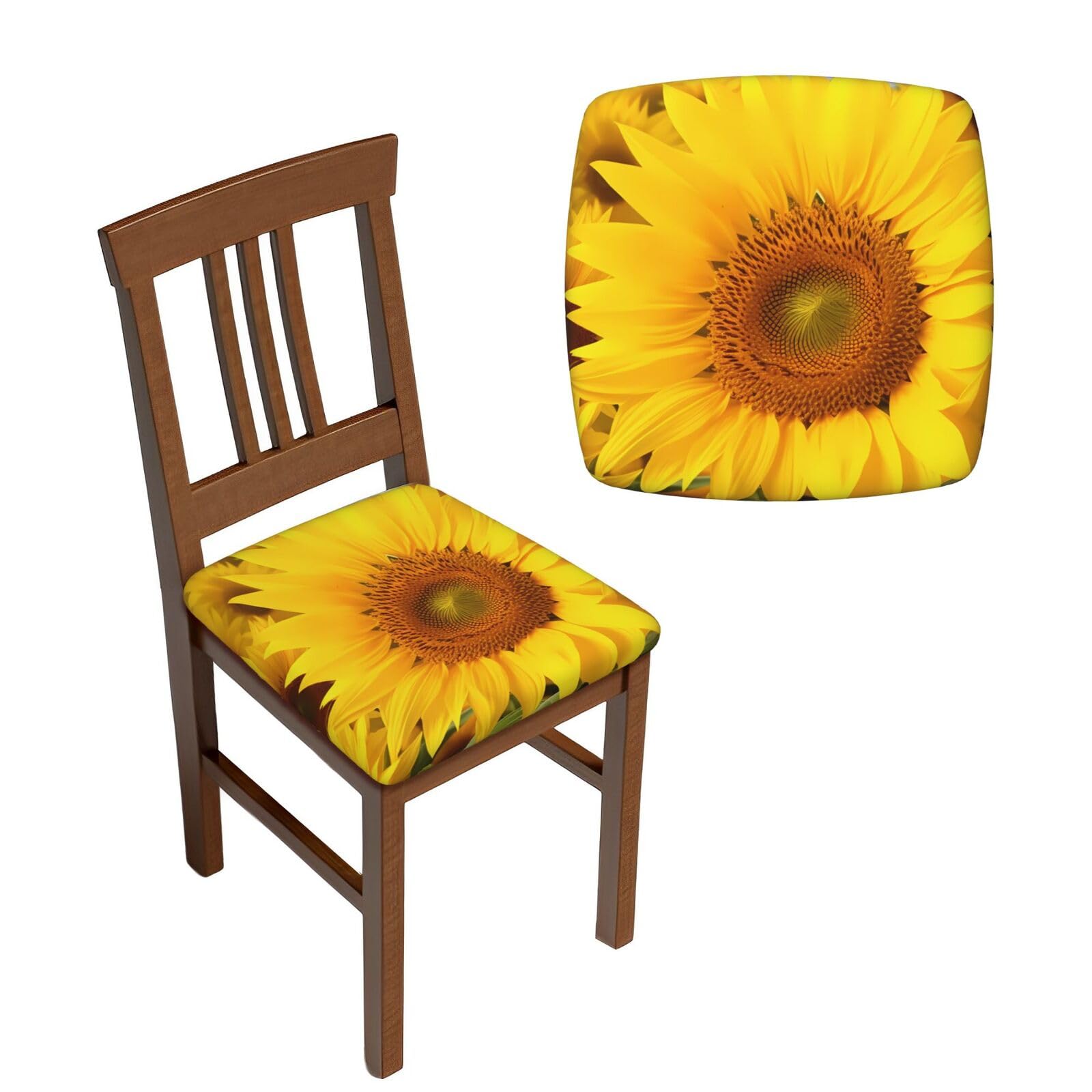FodPand 2PCS Dining Chair Covers for Dining Room Sunflowers Chair Seat Cover Stretch Parsons Chair Slipcover Removable Washable Seat Cushion Slipcovers Cover for Kitchen Office