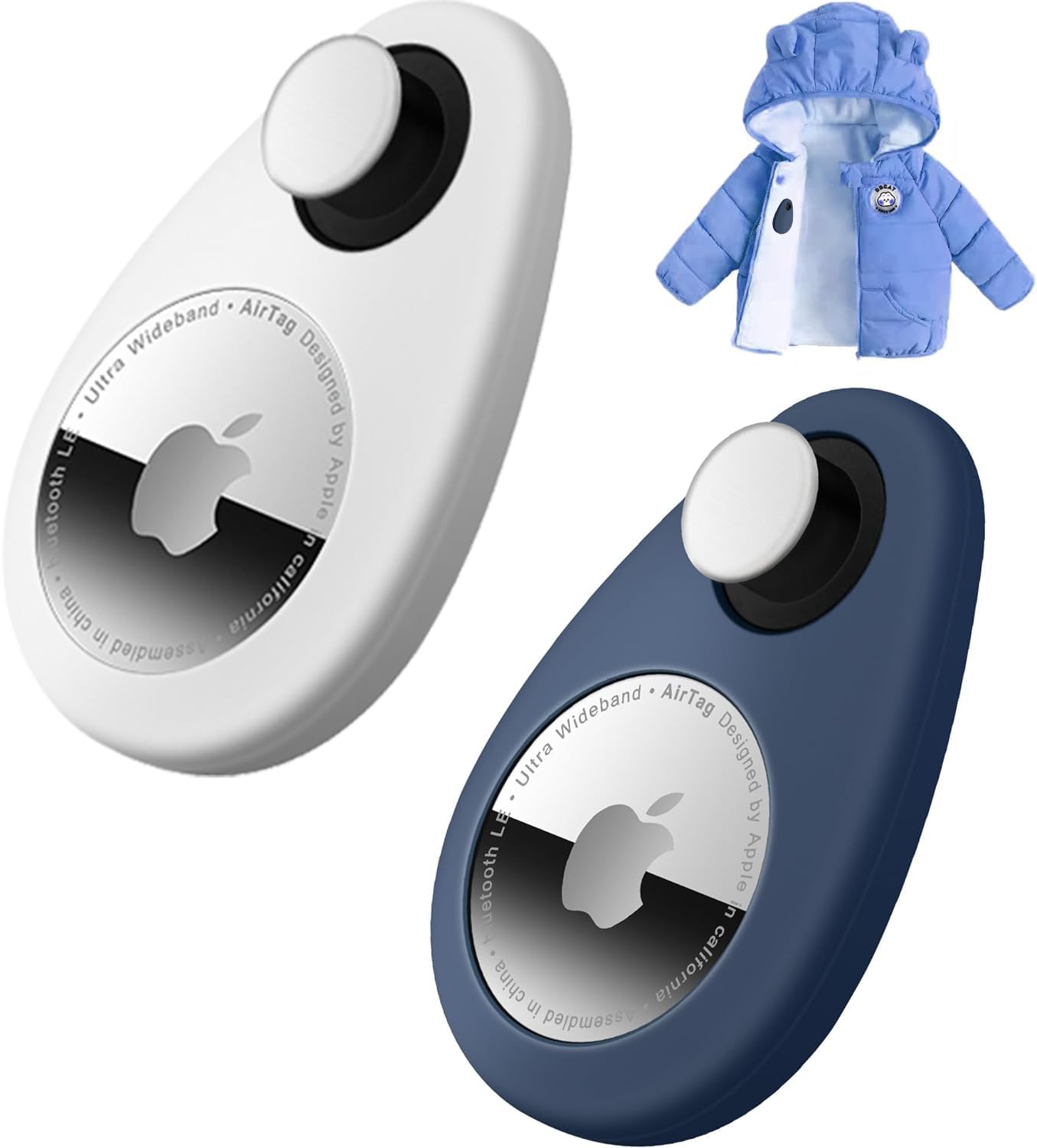 Lot 2 Coques AirTag Anti-Retrait Avec Épingles Pour Enfants - Poudre + Bleu
