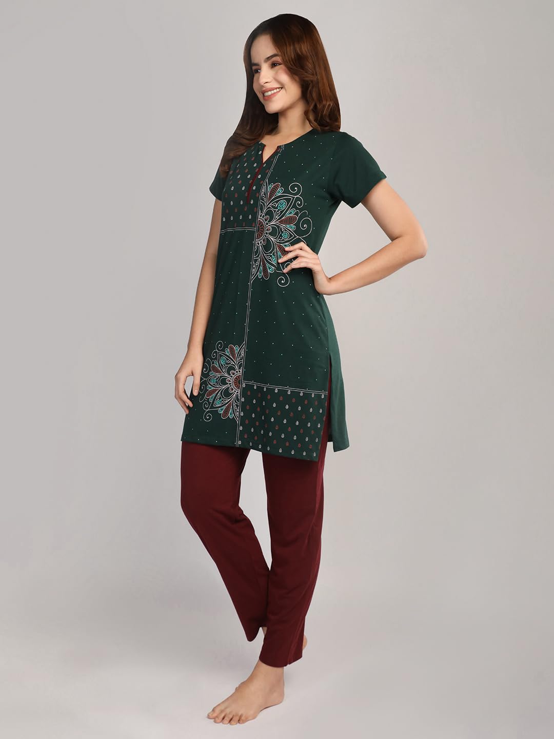 Duchess Women's Cotton Embroided Long Length Night Suit Set - Image 4 thumbnail