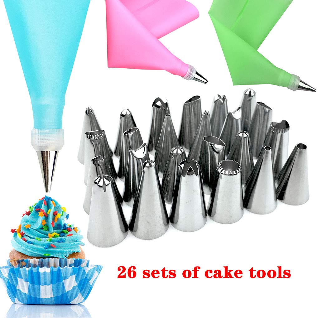10 Set 26 Stück/Set Kuchen Spritzbeutel Spritztüllen Schokolade Fondant Creme Edelstahl Spritztüllen Kit Grün