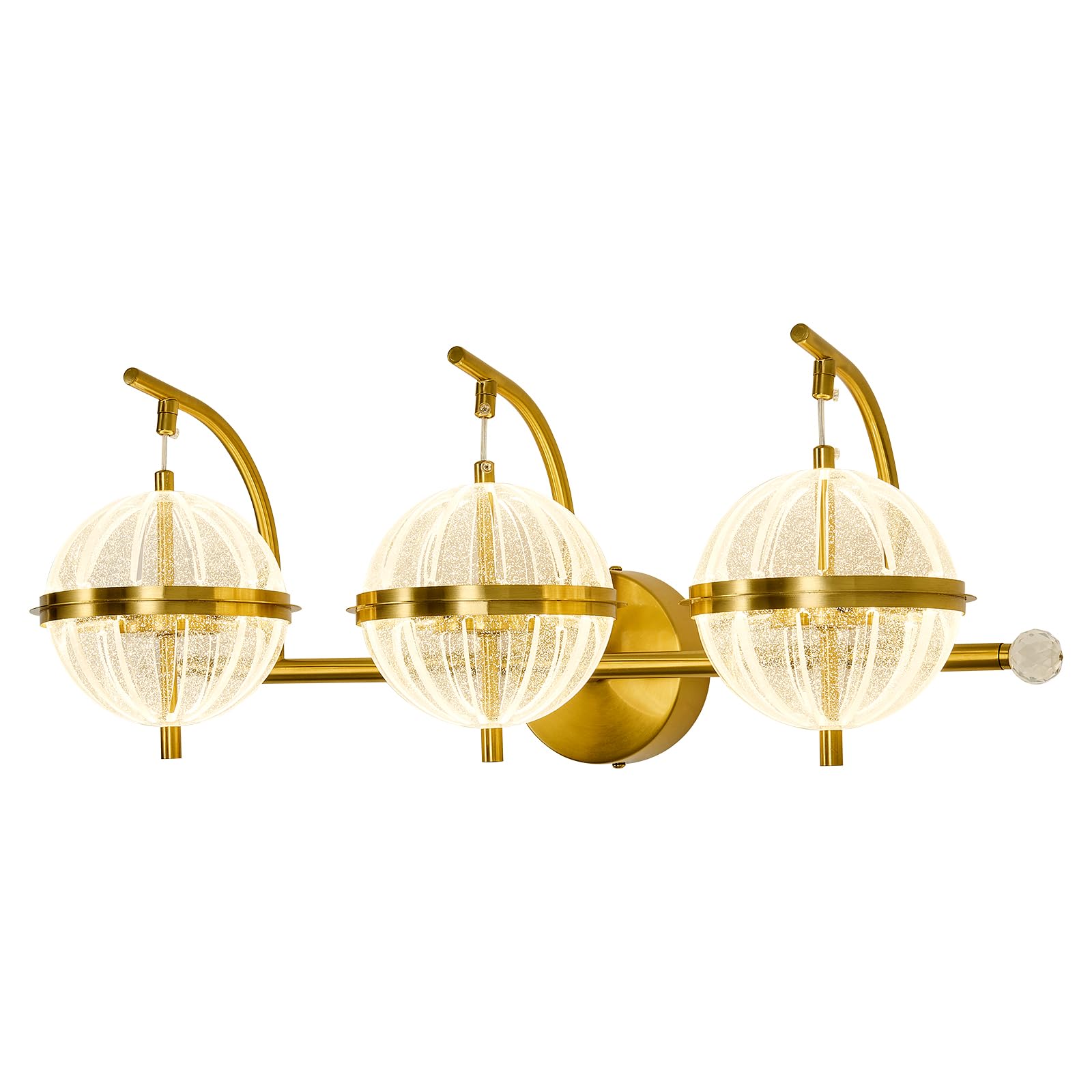 Image of UOFUS Gold Bathroom Lighting Fixtures Over Mirror Modern LED Vanity Light with Globe Acrylic LampShade 3 Lights Wall Sconces Indoor