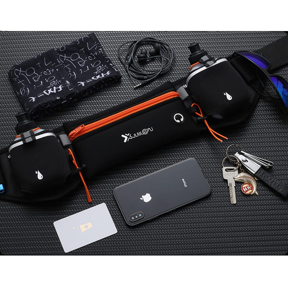Running Belt with Water Bottles Sports Waist Pouch Hydration Belt Waterproof Waist Pack Bag for Running, Triathlon, Marathon
