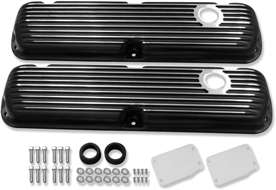 Black Aluminum Short Finned Valve Covers for Ford SBF 289 302 351W 1964-up