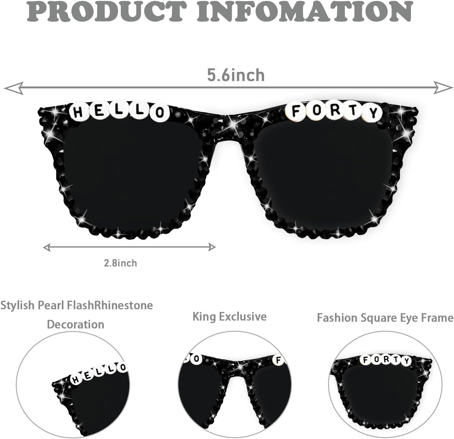 40th Birthday Glasses for Women, HELLO FORTY Sunglasses 40 Years Old Glasses for Happy Birthday Bday Deocr