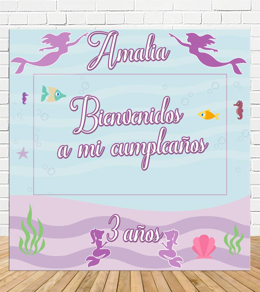 2 Striscioni Personalizzati Per Compleanno Con Foto Sirena: Poster Decorativi Per Festa Bambina, 0,3x0,9m, Impermeabili - 5