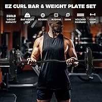 Vista 2 de RitFit Barra de rizo EZ de 2 pulgadas con pesas, barra olímpica de capacidad de 350 libras para bíceps y tríceps, entrenamiento de fuerza