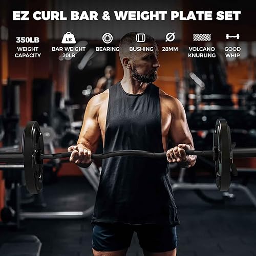 Miniatura 2 de RitFit Barra de rizo EZ de 2 pulgadas con pesas, barra olímpica de capacidad de 350 libras para bíceps y tríceps, entrenamiento de fuerza de