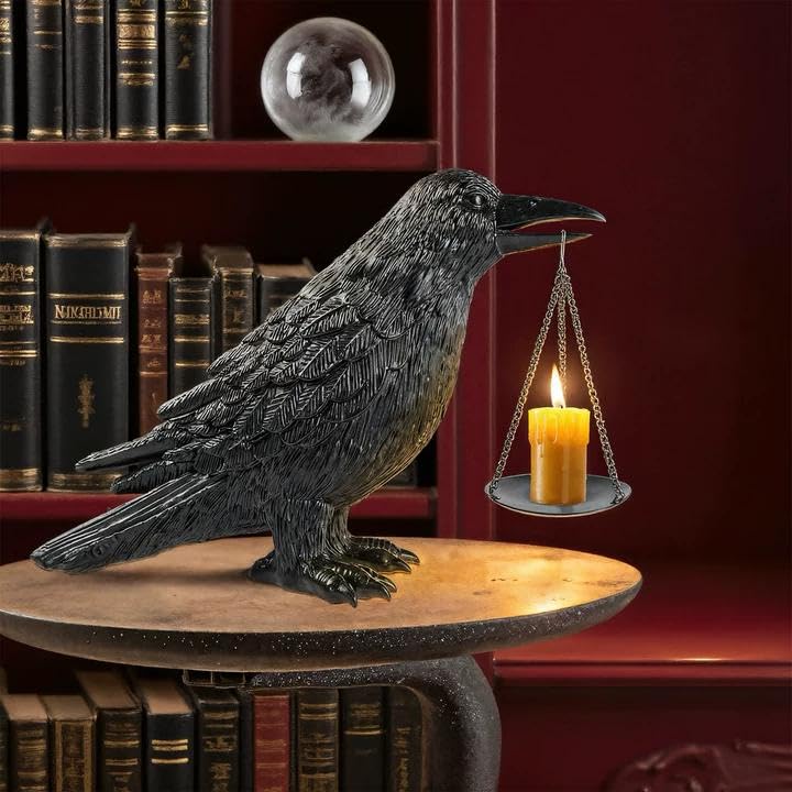 Photophore corbeau en résine noire pour bougie chauffe-plat et déco gothique