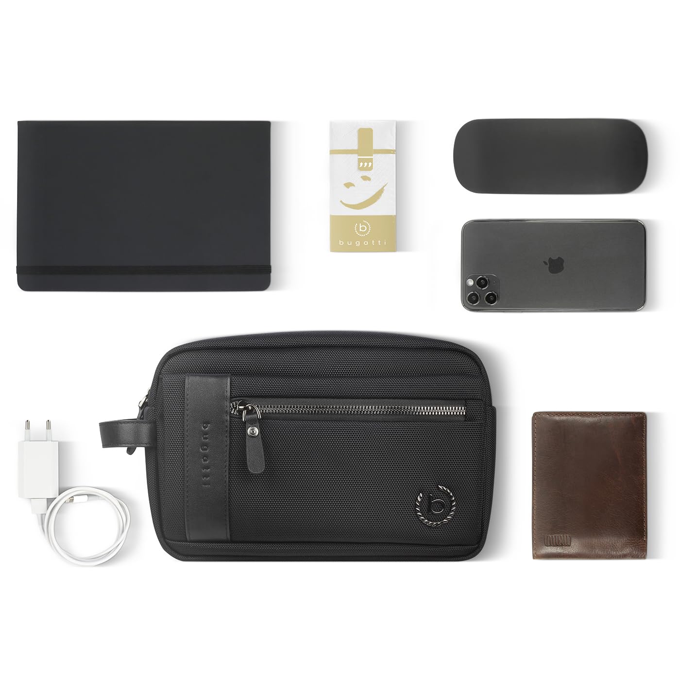 bugatti Nero, Herren - Kulturbeutel Waschtasche Reiseetui Necessaire Kulturtasche Kosmetiktasche - schwarz