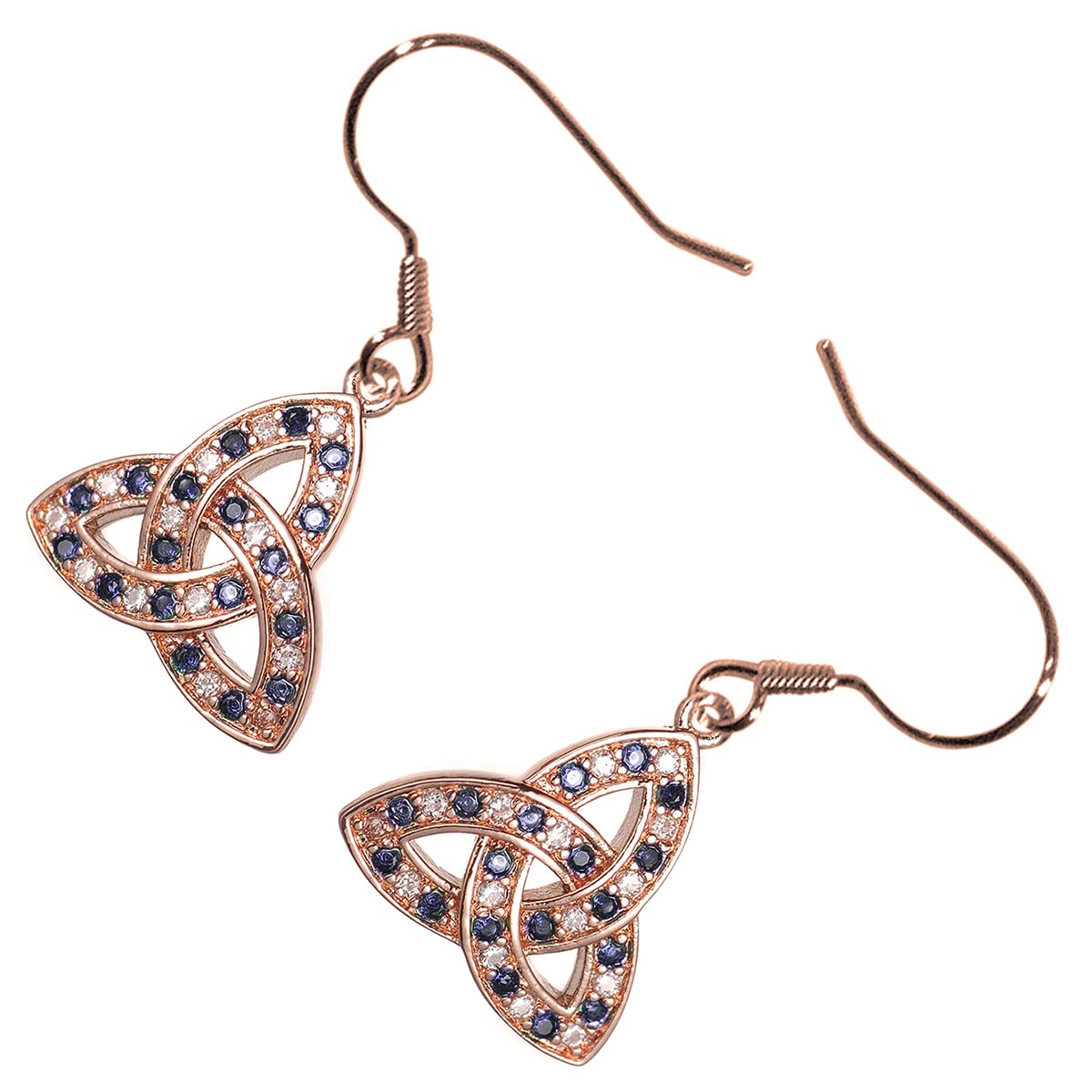 Parure Placcata Oro Rosa 18K Collana con Pendente e Orecchini Ciondolo Nodo Trinity Impreziosito da Pietre Colorato in Confezione Regalo per Donne