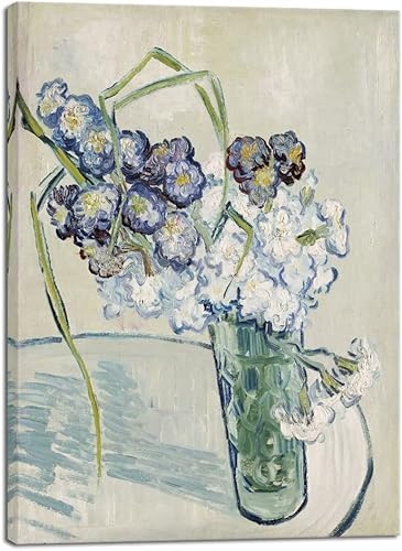 Wieco Art Lienzo de vidrio con claveles de arte de pared de Van Gogh, famosas pinturas al óleo florales, reproducción de flores clásicas,