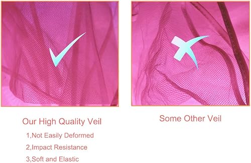 Miniatura 3 de Velo de boda cascada con borde de cinta doble rosa intenso con peine y banda de satén para novia, suministros de decoración de despedida de soltera