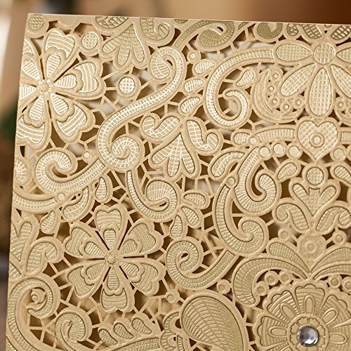 Paper Laser Cut Wedding Baby Shower Invitation Cards with Flower Hollow Favors Invitation Cardstock for Engagement Birthday Graduation (YC042) - Thumbnail 7