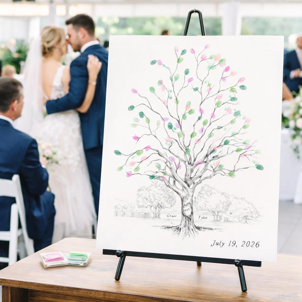 Guestbook Tree Thumbprint Twisted Oak Alternative Guest Book with Background Wedding Thumbprint, Fingerprint Tree
