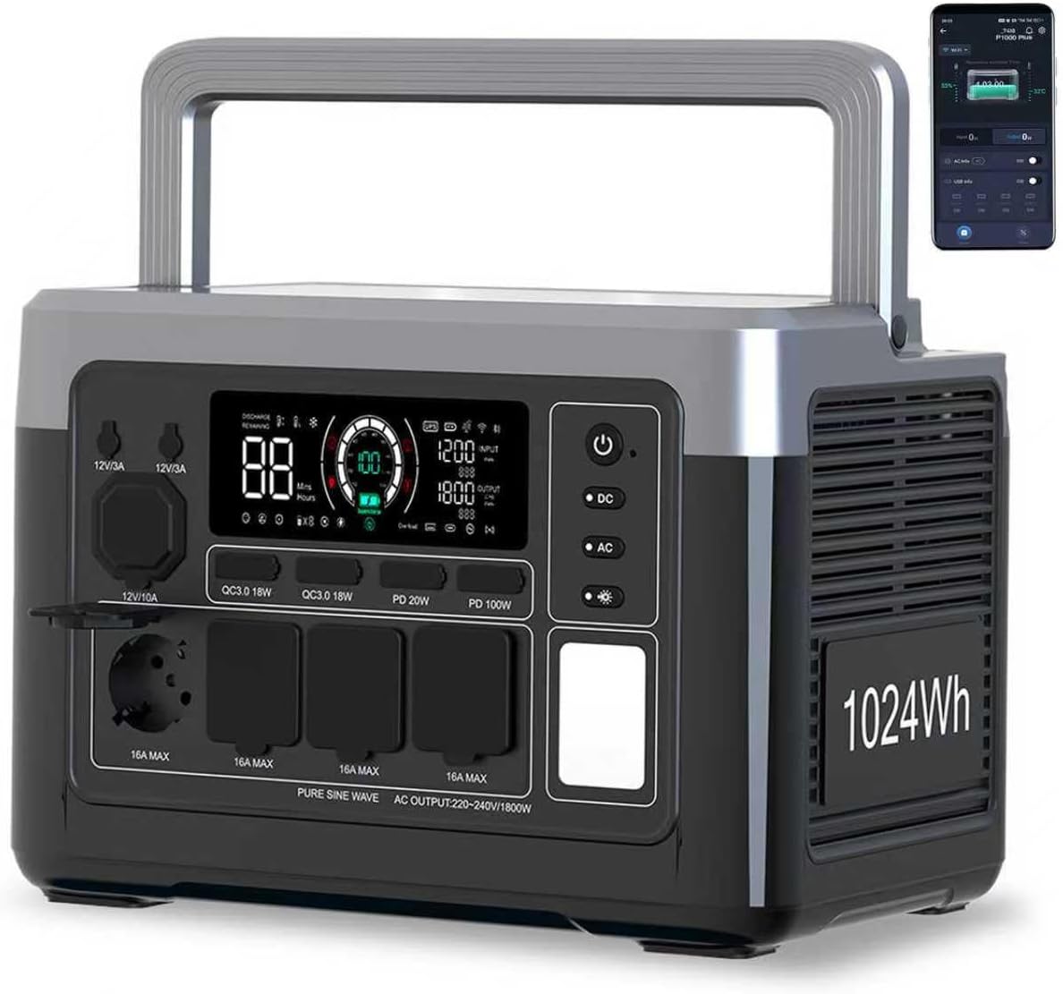 OUKITEL Moveable Energy Station, 1800W/1024Wh Photo voltaic Generator 1200W Quick Charging with 4 AC Shops (3600W Peak), APP Management Emergency LiFePO4 Battery for Dwelling Backup Tenting RVs