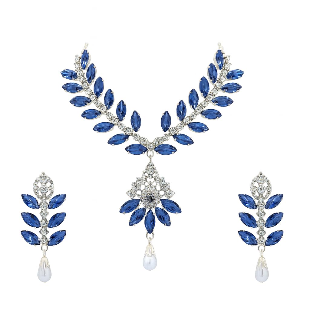 Elegant Sky Blue Stone Jewellery Set for Women | Bridal Necklace with Earrings | Traditional Necklace Set for Girls | Ethnic Jewellery for Wedding, Party & Festivals-image-45