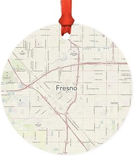 Andaz Press U.S. City Map Round Metal Christmas Ornament Gift, Fresno, California Vintage Map, 1-Pack, Long Distance College Going Away Study Abroad Birthday