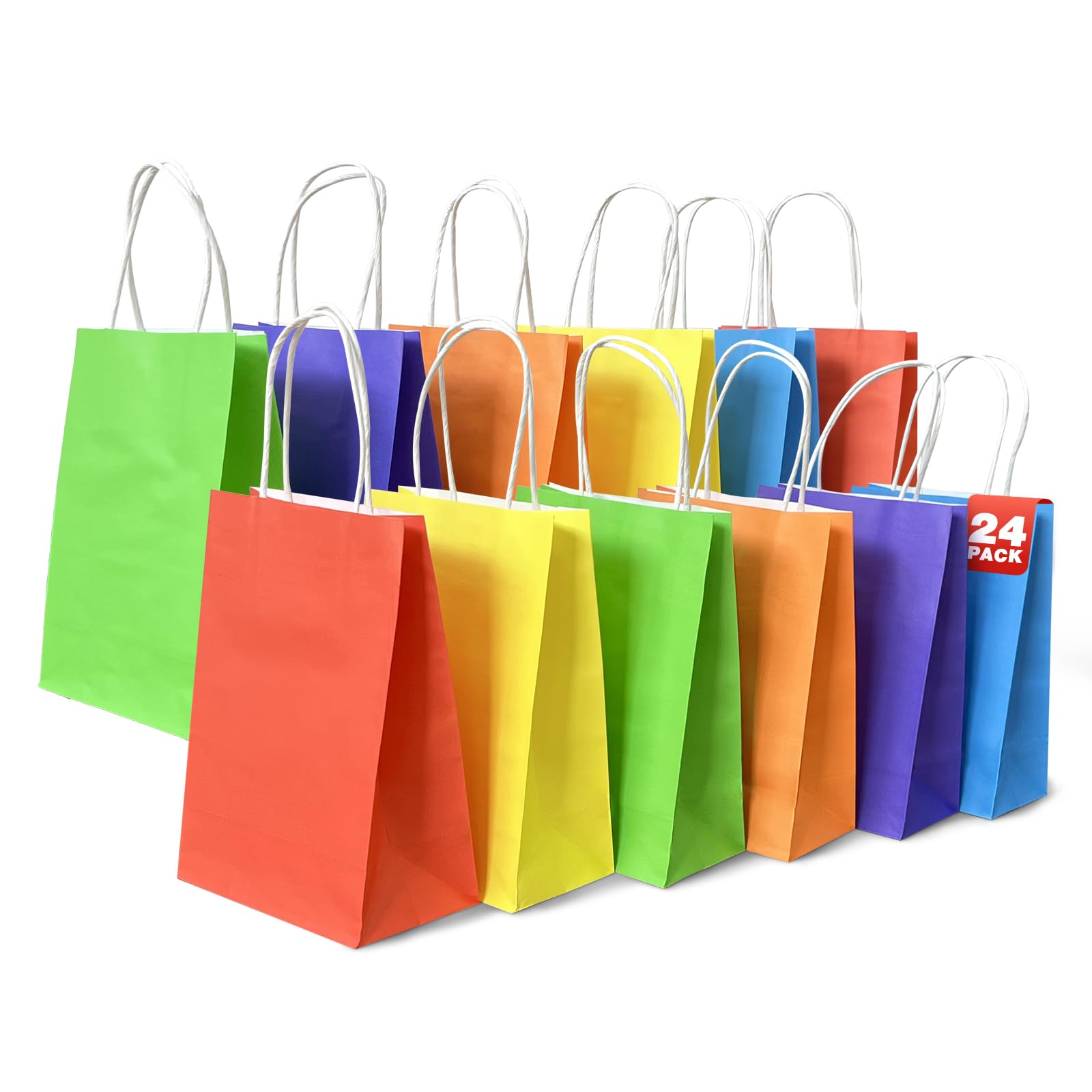 Bunte Papier-Geschenktüten mit Griffen, 14 x 8 x 20 cm, schöne Geschenktüten für Unternehmen, Hochzeit, Geburtstag, Partyzubehör und Geschenke, Halloween-Trick-or-Leckereien, 24 Stück