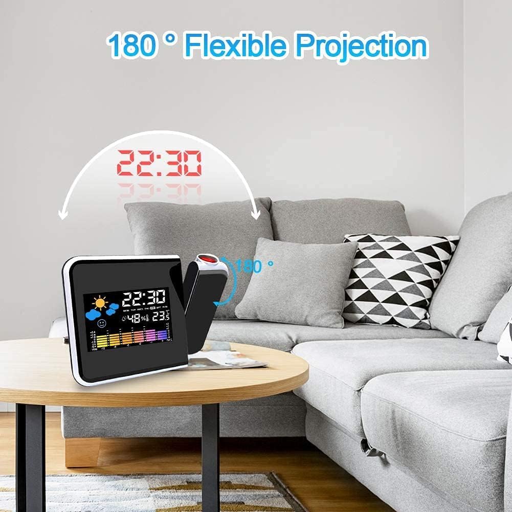 Sveglia Con Proiettore LED Sveglia Digitale Da Comodino Con Proiettore Stazione Orologi a Proiezione Tempo LCD Display Temperatura E Data Snooze Ricarica Usb 12&24h Per Camera Da Letto Ufficio Cucina