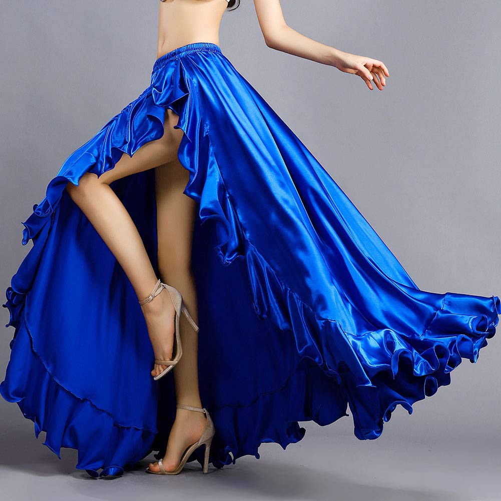 ROYAL SMEELA Bauchtanz Rock für Frauen Bauchtanzkostüm Damen Rüschen Big Swing Röcke Maskerade Elastischer Bund Hoher Schlitz Maxirock Bauchtanz Kleid Sexy Bauchtänzerin Outfits lang bauchtanzrock