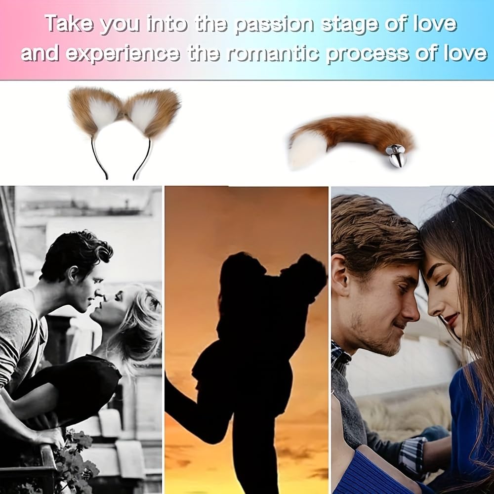 Fox Costume Set for Adults: Sexy Faux Fur Fox Tail Plug, Ears Headband, and Adjustable Hairband – Perfect for Cosplay, Roleplay, and Fancy Dress