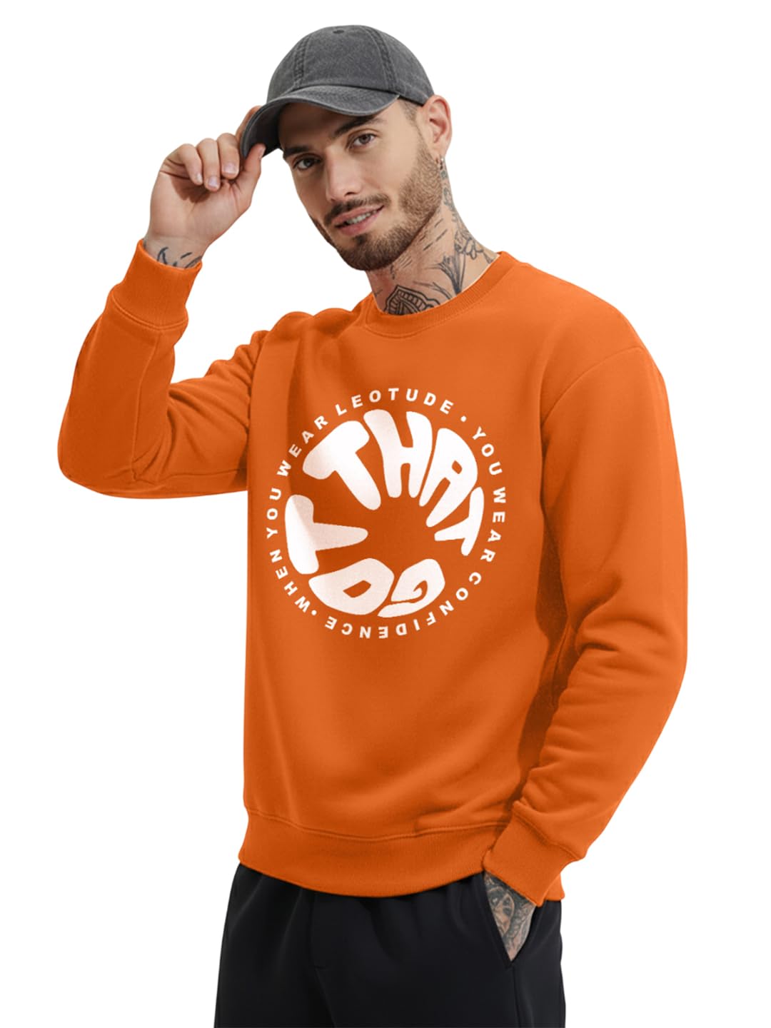 leotude Regular Fit Stylish Loopknit Sweatshirt for Men's W11_All_JAN25_P_Orange_S-picture-40