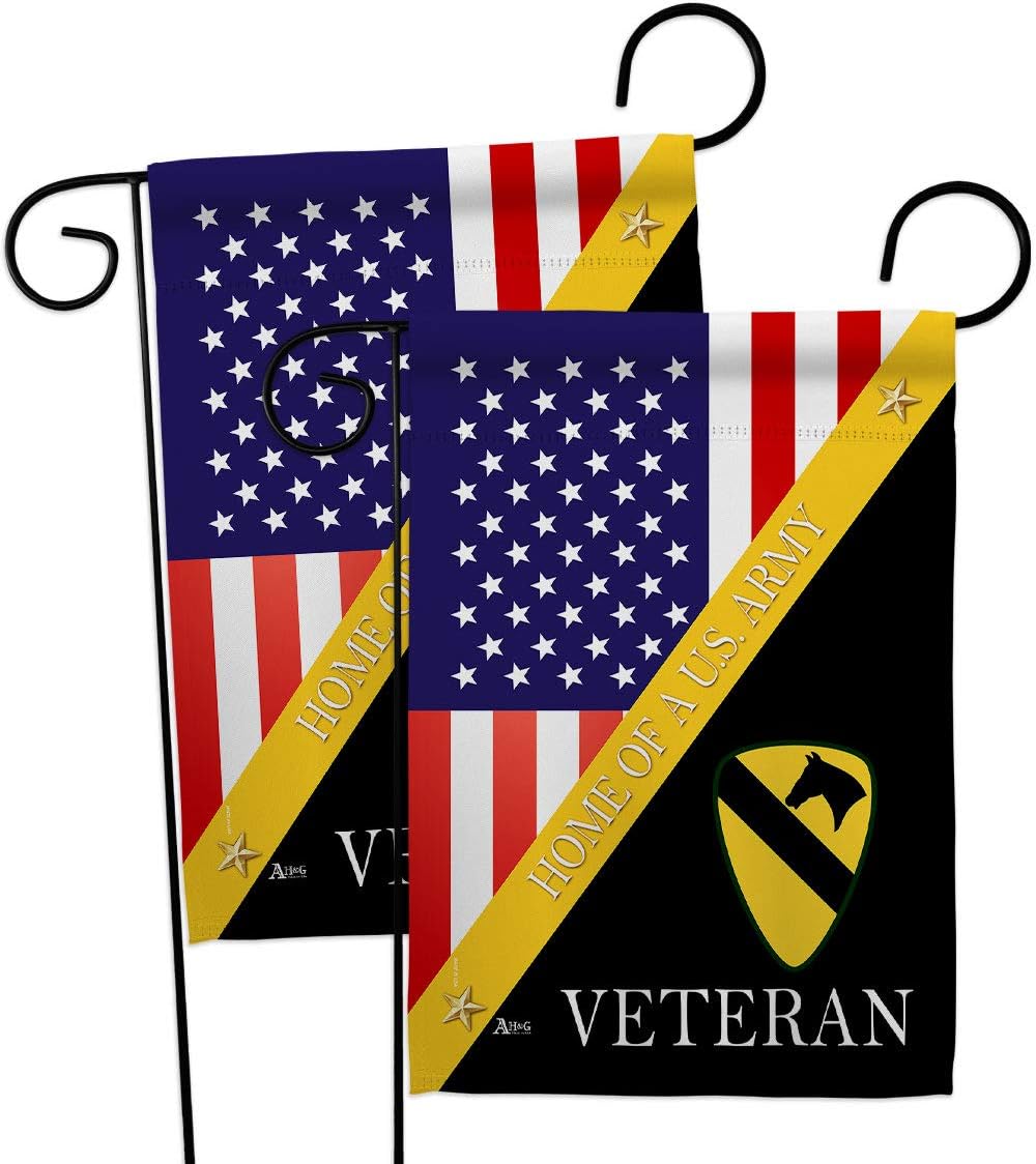 Home of 1st Cavalry Division Garden Flag - 2pcs Pack Armed Forces Army Rangers United State American Military Veteran Retire Official - House Banner Small Yard Gift Double-Sided 13 X 18.5