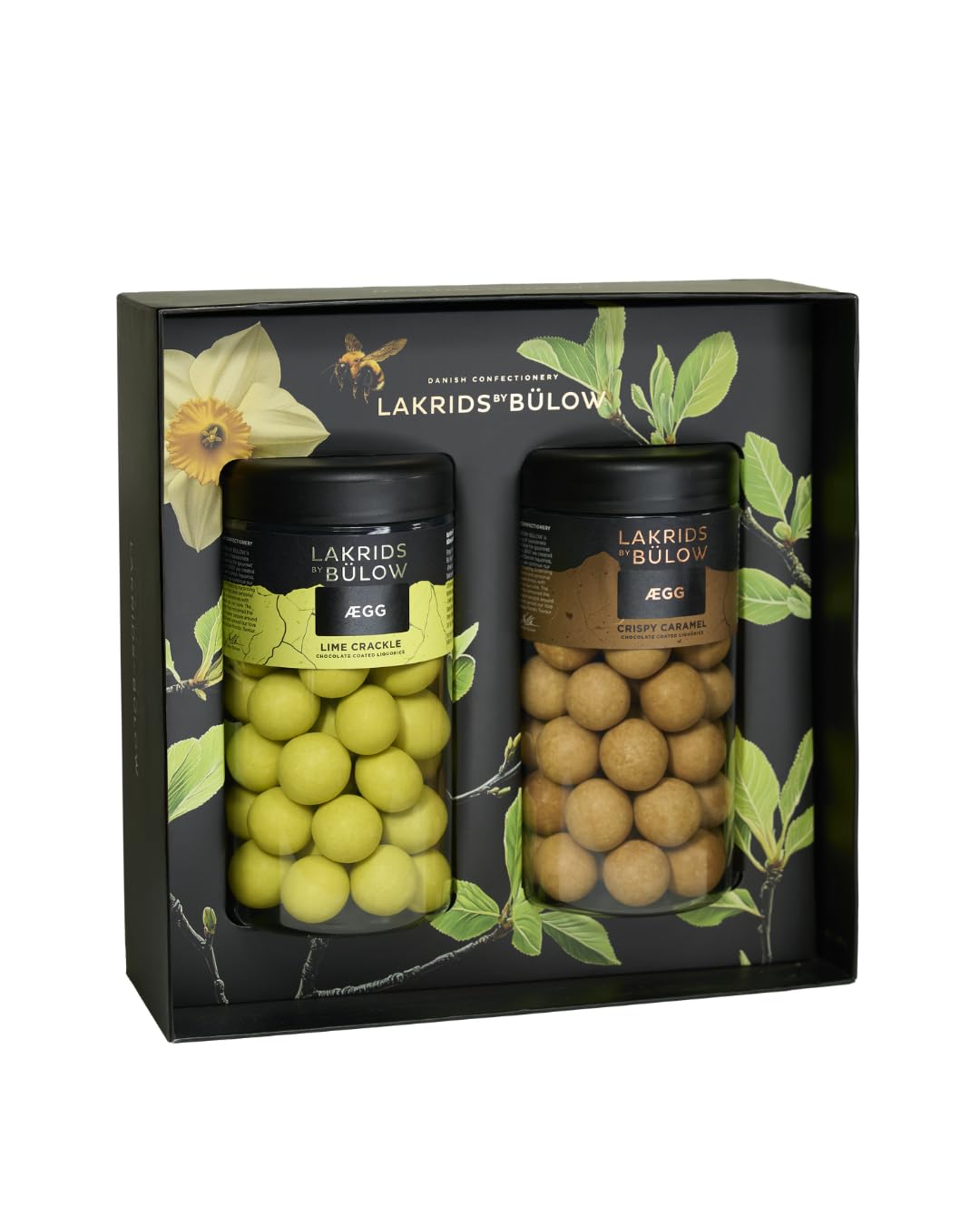 LAKRIDS BY BÜLOW - Geschenkbox 2er Set (CRISPY CARAMEL & LIME CRACKLE) - Gourmet Lakritze umhüllt von Schokolade in hochwertiger Geschenkbox